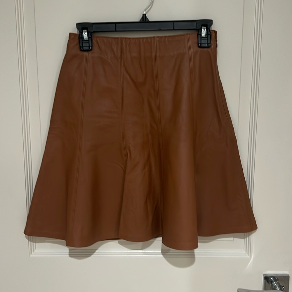 White House, black market, camel color, leather skirt